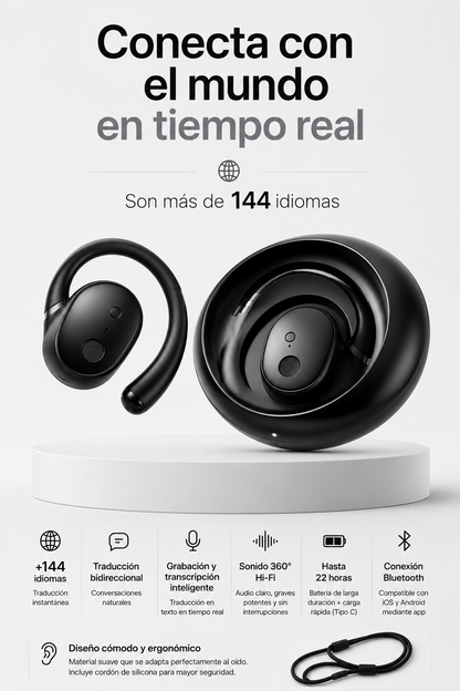Audífonos Traductores Inteligentes +144 Idiomas – Traducción en Tiempo Real en tus Oídos + Obsequio